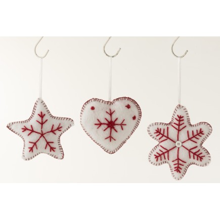 Set de 3 suspensions de Noël en textile rouge 15x3x15 cm