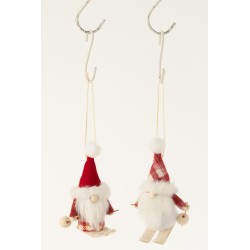 Set de 2 Lutins à accrocher en textile rouge 7x9x14 cm