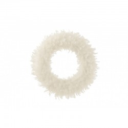 Corona decorativa de plumas blancas de 50x50x6 cm