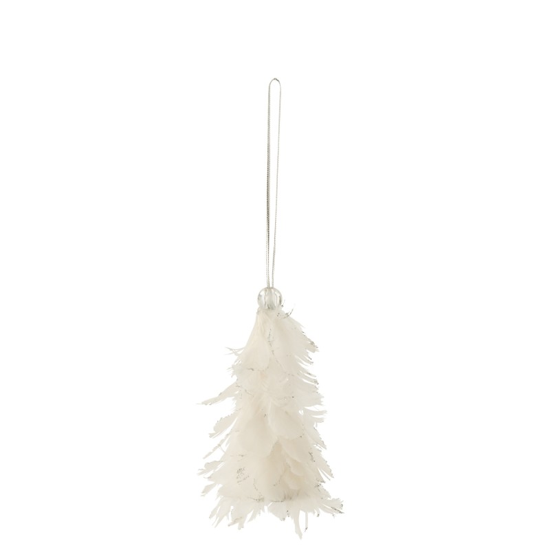 Árbol de Navidad colgante de plumas blancas 6x6x10 cm