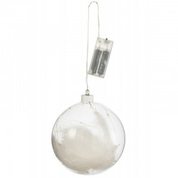 Bola decorativa de pluma y LED de vidrio blanco 15x15x15 cm