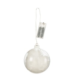 Bola decorativa de pluma y LED de vidrio blanco 13x13x13 cm