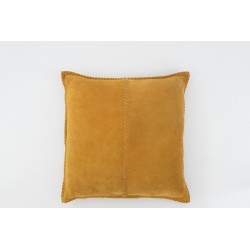 Coussin carré en cuir jaune 45x45x8 cm