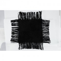 Coussin à franges en cuir noir 45x45x8 cm