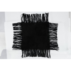 Coussin à franges en cuir noir 45x45x8 cm