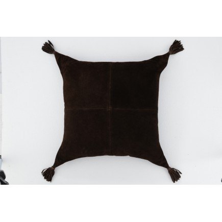 Coussin à pompons en cuir marron 45x45x8 cm