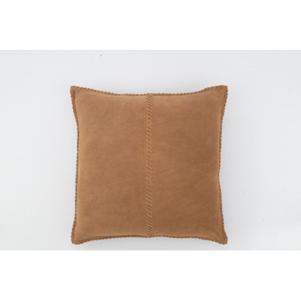 Coussin carré en cuir marron 45x45x8 cm