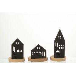 Set de 3 bougeoirs de Noël en Aluminium Noir 9,5x9,5x19,5cm