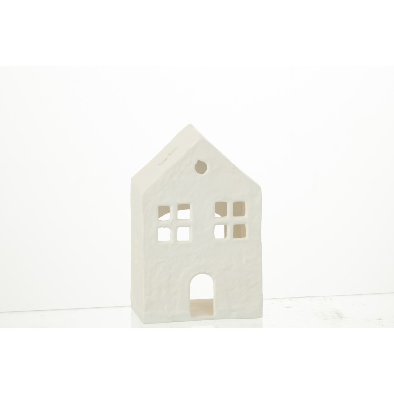 Bougeoir maison en aluminium blanc 12x7x19 cm