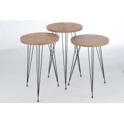 S/3 TABLES MDF/METAL BOIS/NOIR