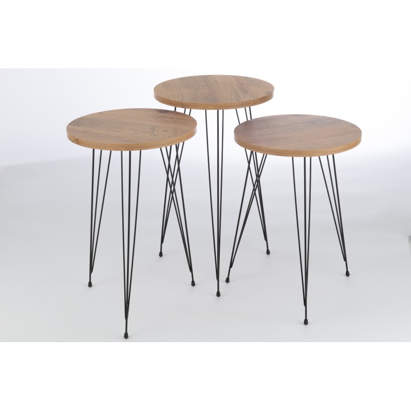 S/3 TABLES MDF/METAL BOIS/NOIR