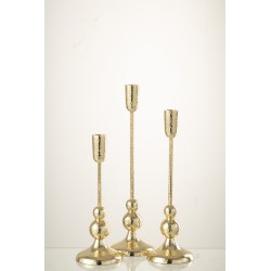 Conjunto de 3 candelabros de metal dorado de 10x10x38 cm