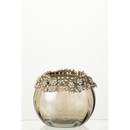 Photophore en verre or 10x7.6x10 cm