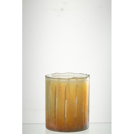 Photophore en verre jaune 13x13x15 cm