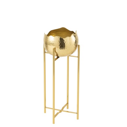Macetero de pie de metal dorado de 21x21x45 cm