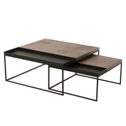 S/2 TABLE SALON METAL BR/NOIR