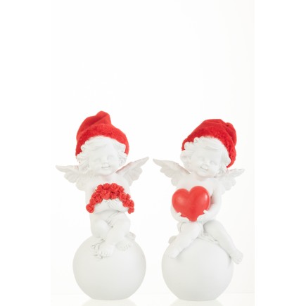 Set de 2 anges de Noël sur balle en résine multicouleur 10.5x9x21.5 cm