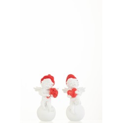 Set de 2 Anges sur balle en résine mix 6x6.5x13.7 cm