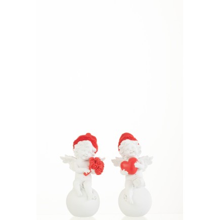 Set de 2 Anges sur balle en résine mix 6x6.5x13.7 cm