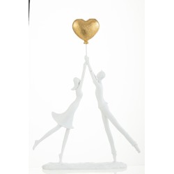 Pareja con corazón dorado en resina blanca de 27x6.5x37 cm