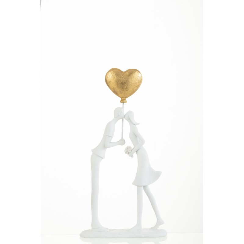 Couple avec coeur doré en résine blanche 15x5.5x30 cm