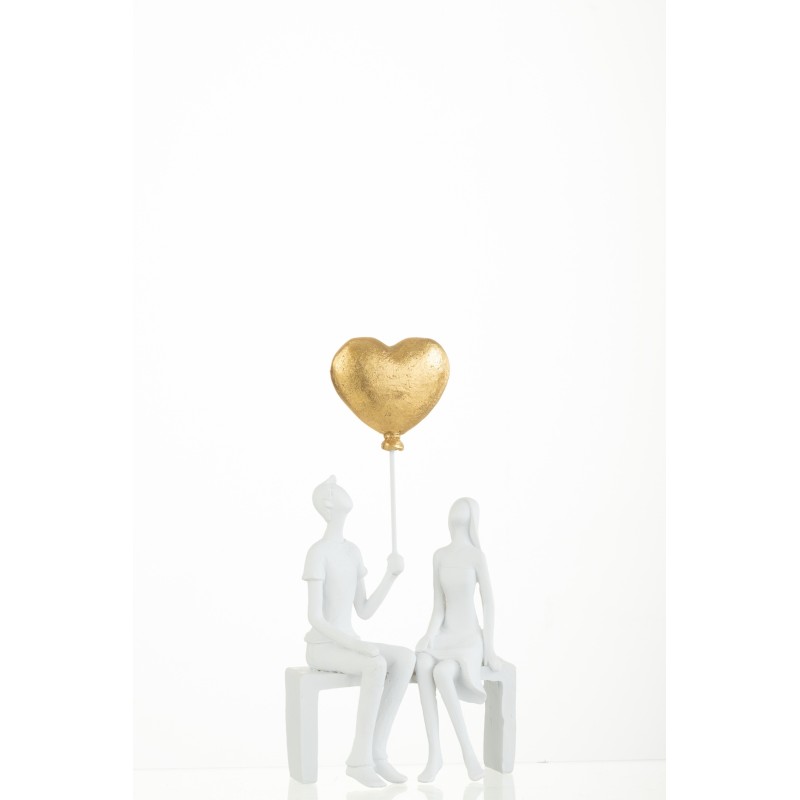 Couple avec coeur doré en résine blanche 12x7x23.5 cm Couple avec coeur doré en résine blanche 12x7x23.5 cm