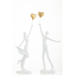 Set de 2 amoureux avec coeur en résine multicouleur 12.5x6x33.5 cm