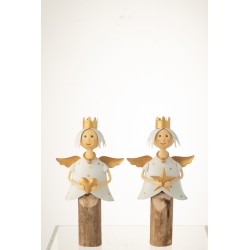 Conjunto de 2 ángeles de Navidad de metal blanco de 17x9x32 cm