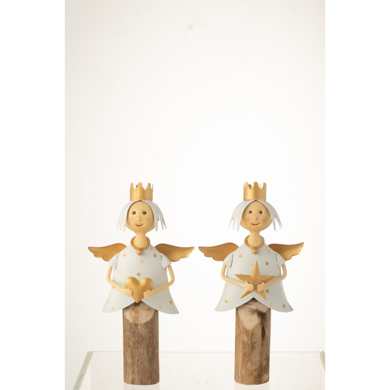 Set de 2 anges de Noël en métal blanc 17x9x32 cm