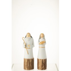 Set de 2 Santons Marie et Joseph en métal blanc 10x9x31 cm