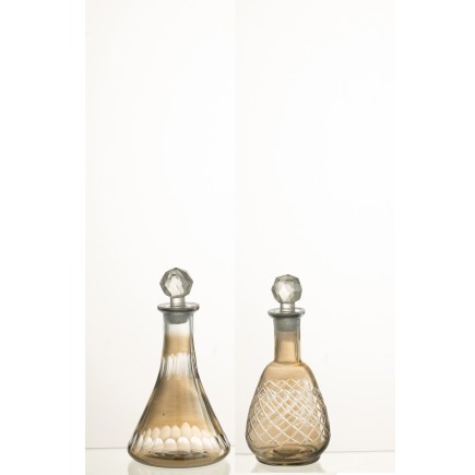 Set de 2 carafes à carreaux avec bouchon en verre gris 10x10x19 cm