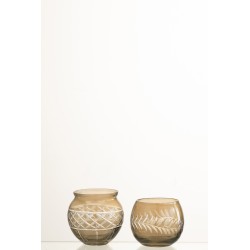 Set de 2 Photophores en verre gris 5.5x5.5x5.5 cm