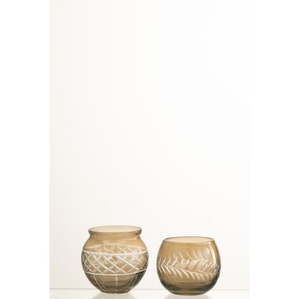 Set de 2 Photophores en verre gris 5.5x5.5x5.5 cm
