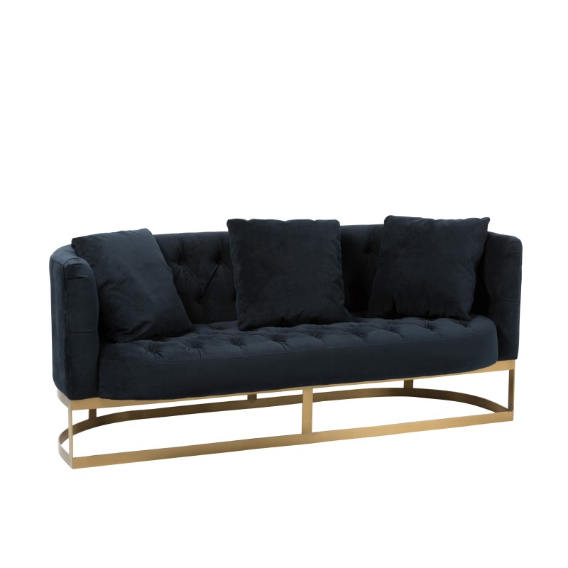 Sofá de 3 plazas en textil y madera negra y dorada 177x73x73.5cm Sofá de 3 plazas en textil y madera negra y dorada 177x73x73.5cm