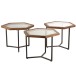 Set de 3 tables d'appoint hexagone en verre et bois marron Set de 3 tables d'appoint hexagone en verre et bois marron