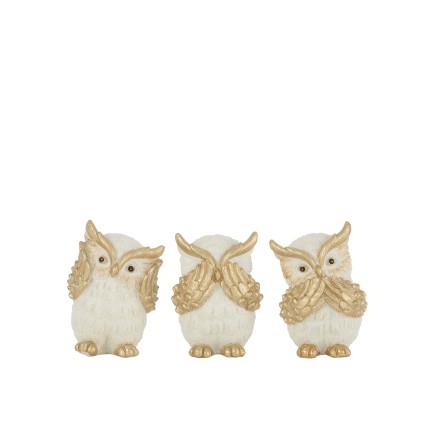 Set de 3 Hiboux de la sagesse en résine mix 10.5x9.5x15 cm