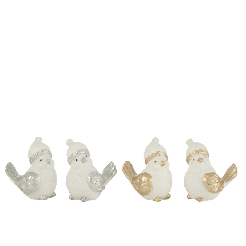 Set de 4 oiseaux avec chapeau en résine multicouleur 12x10x13.5 cm Set de 4 oiseaux avec chapeau en résine multicouleur 12x10x13.5 cm