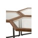 Set de 3 tables d'appoint hexagone en verre et bois marron Set de 3 tables d'appoint hexagone en verre et bois marron