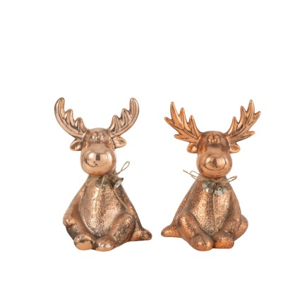 Set de 2 élans en porcelaine cuivre 15x13.5x21 cm