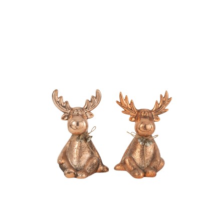 Set de 2 élans en porcelaine cuivre 11.5x10.5x16 cm