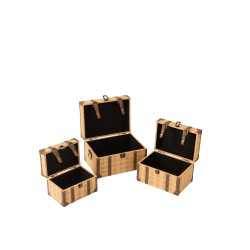 Set de 3 coffres en bois beige et marron L24 à 34cm H12 à 15cm