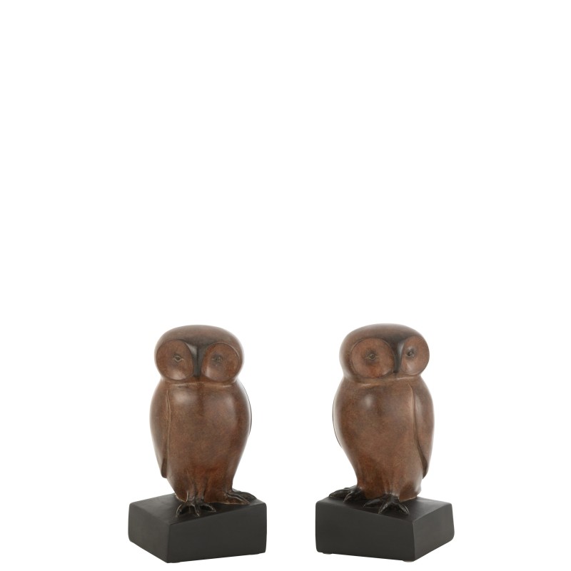 Serre livre 2 hiboux en résine marron 22x11x22.5 cm