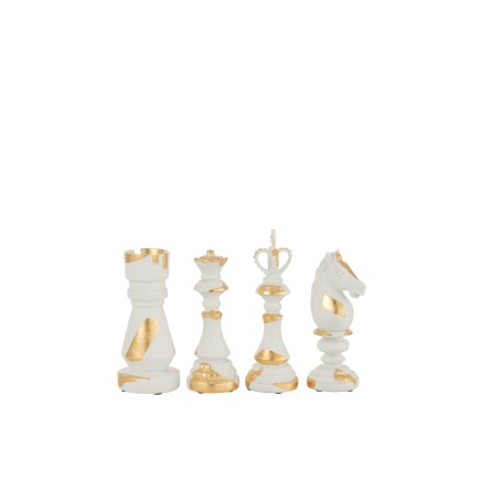Conjunto de 4 piezas de ajedrez de resina blanco y oro de 8x8x23 cm