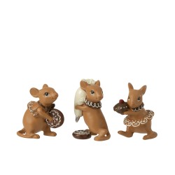 Set de 3 souris cuisinière en résine marron 6x3.5x6 cm