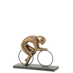 Cycliste doré sur socle en résine noire 37.5x11x29.5 cm