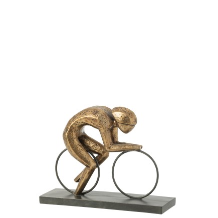 Cycliste doré sur socle en résine noire 37.5x11x29.5 cm