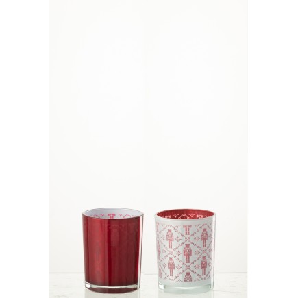 Set de 2 photophores casse-noisette en verre multicouleur 10x10x12.5 cm