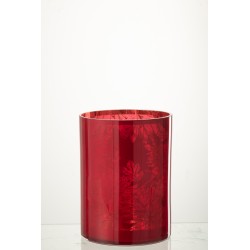 Photophore en verre rouge 18x18x24 cm