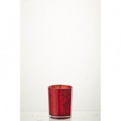 Photophore en verre rouge 10x10x12.5 cm