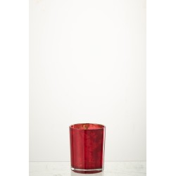 Photophore en verre rouge 10x10x12.5 cm